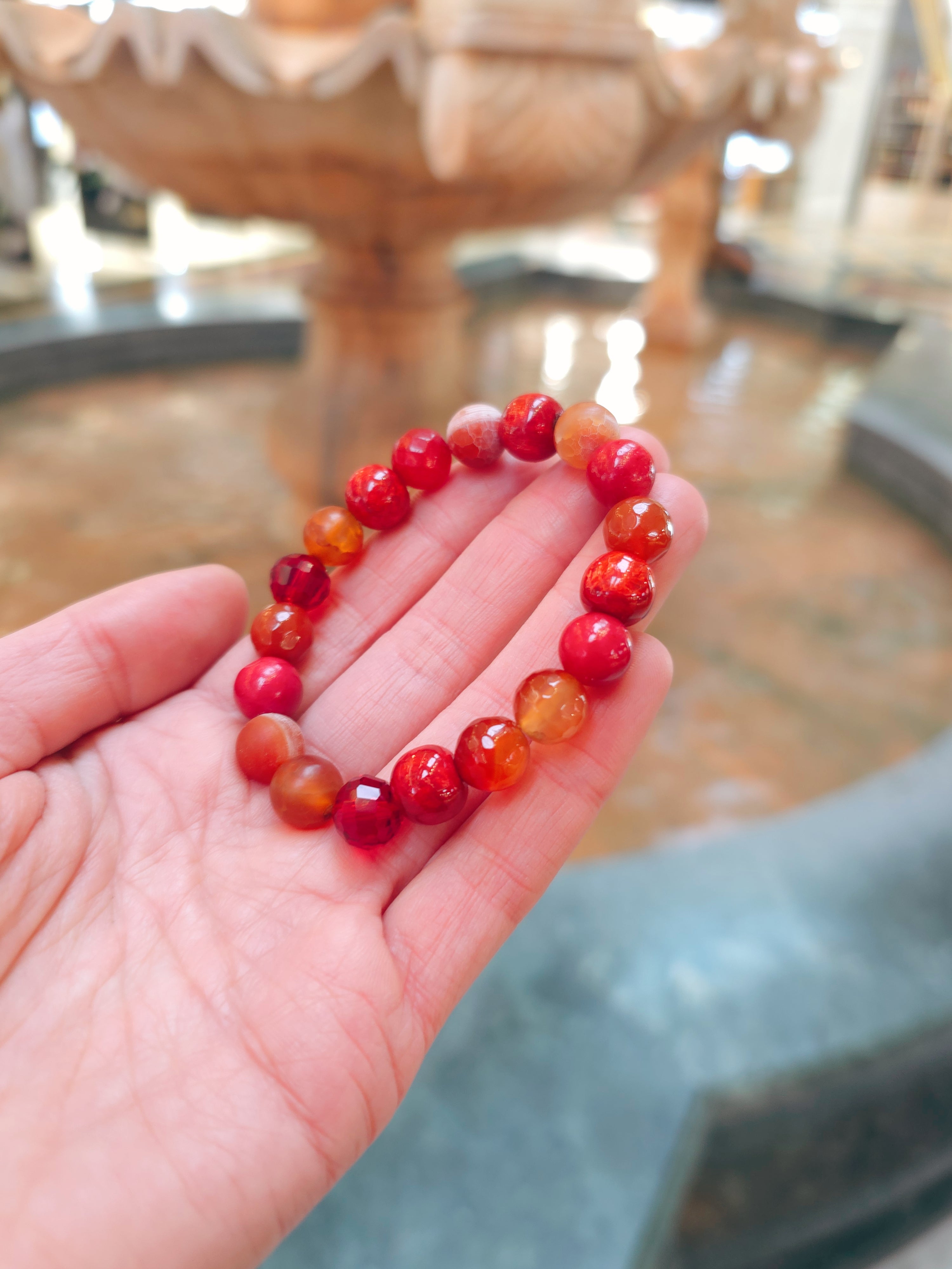 Bold red and orange mix beads bracelet