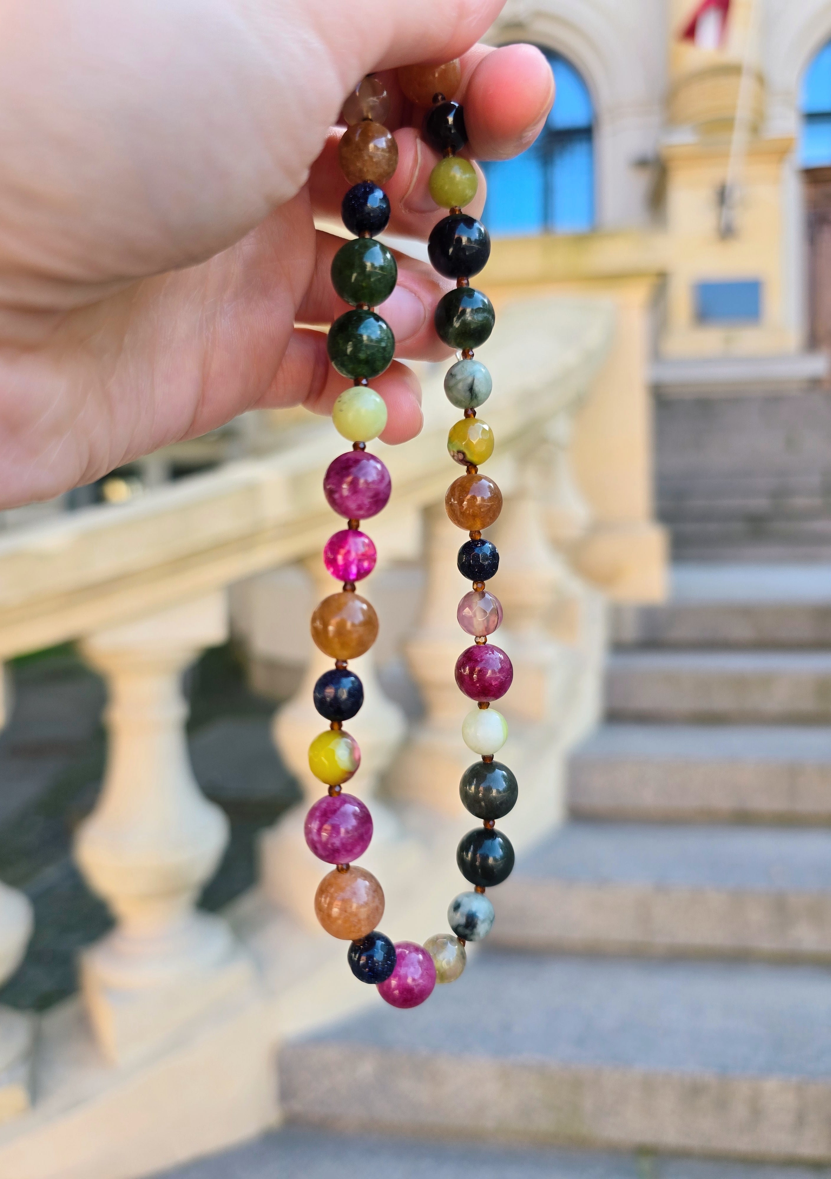 Multicolor various natural stones beaded necklace