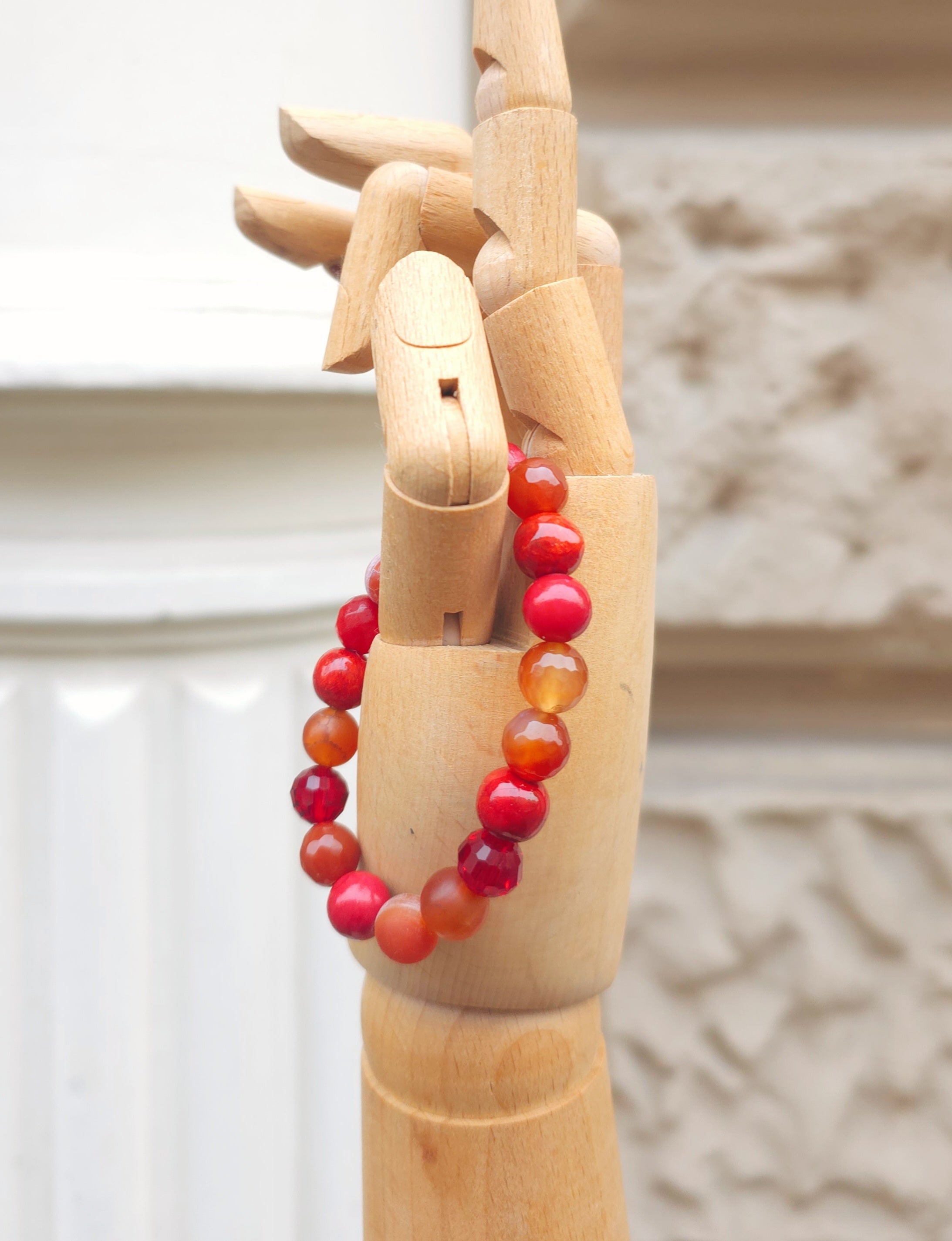 Bold red and orange mix beads bracelet