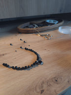 Black magic necklace from glass crystals,  onyx & glass pendant