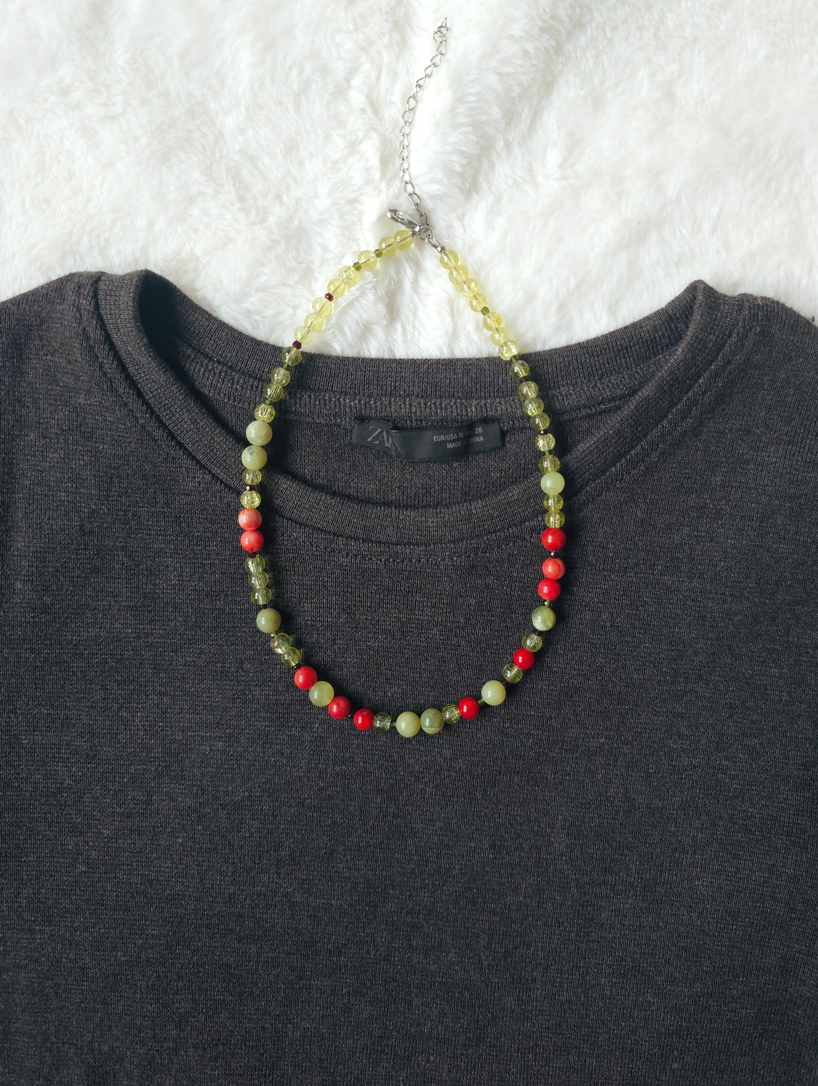 Green and red necklace like juicy apples