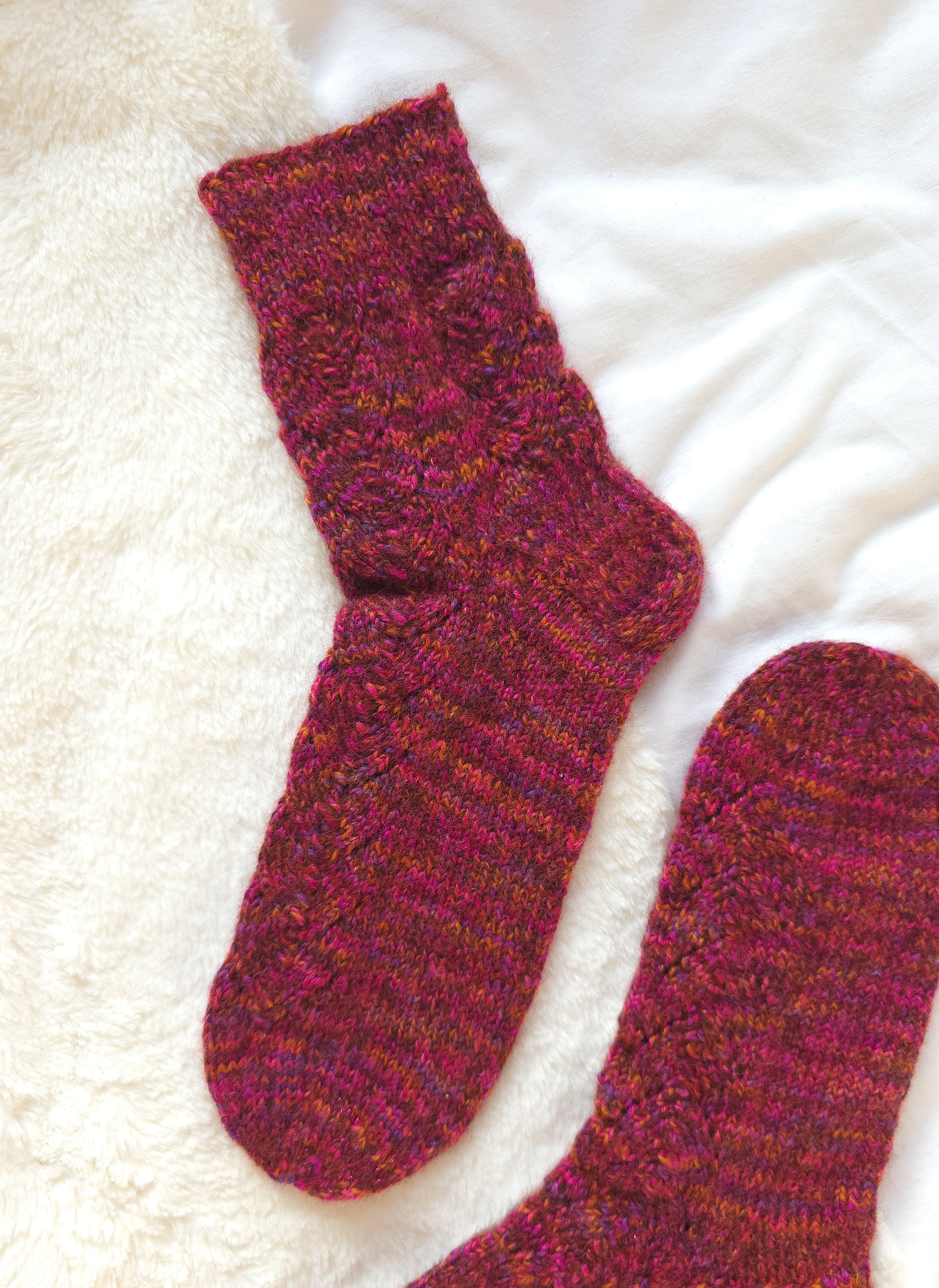 Rich pink handknitted  woolen socks