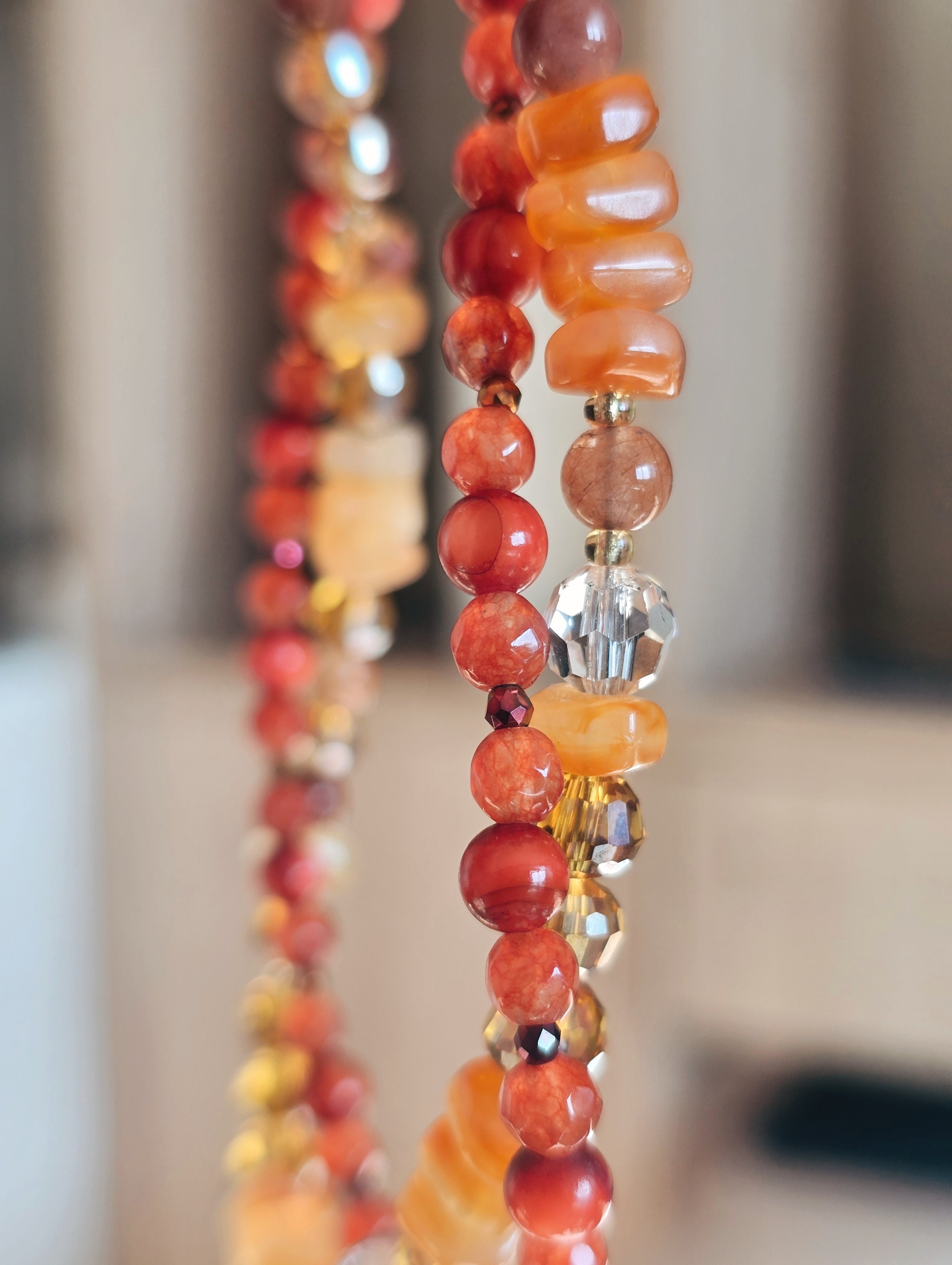 Terracotta orange agate stone and mother of pearl necklace