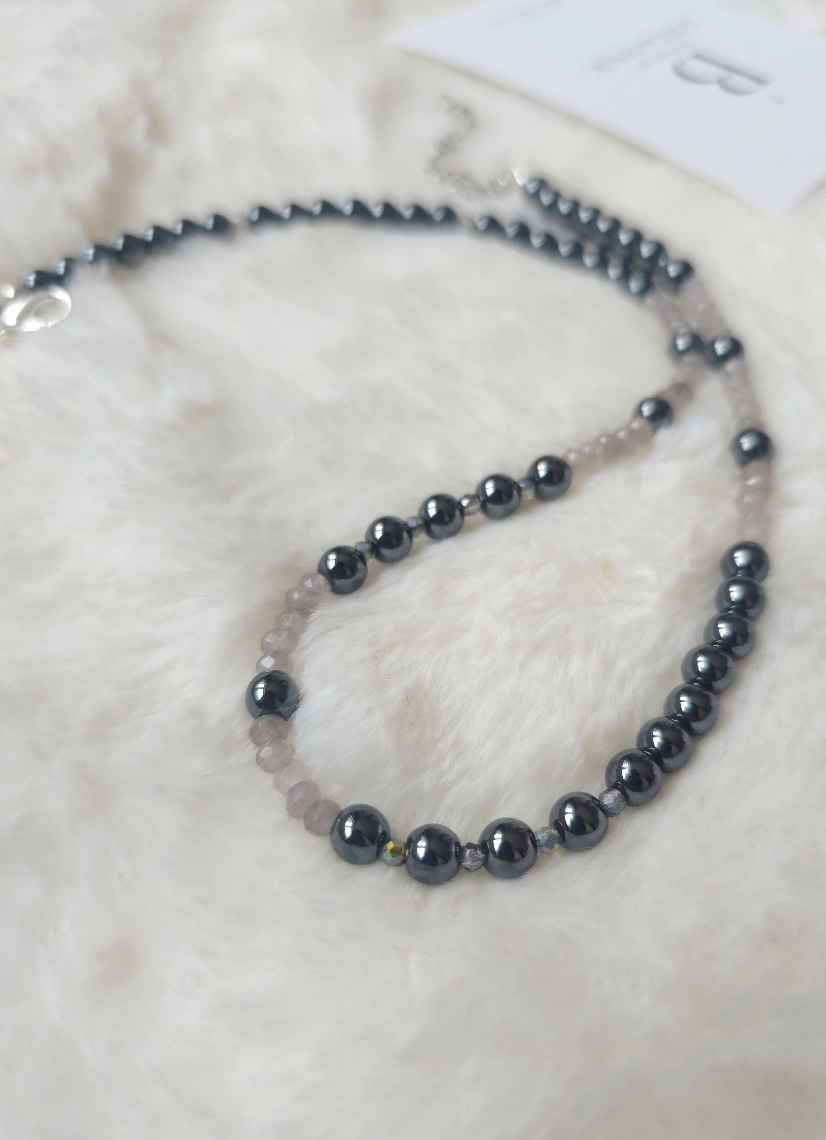 Down to earth hematite and jade stone necklace