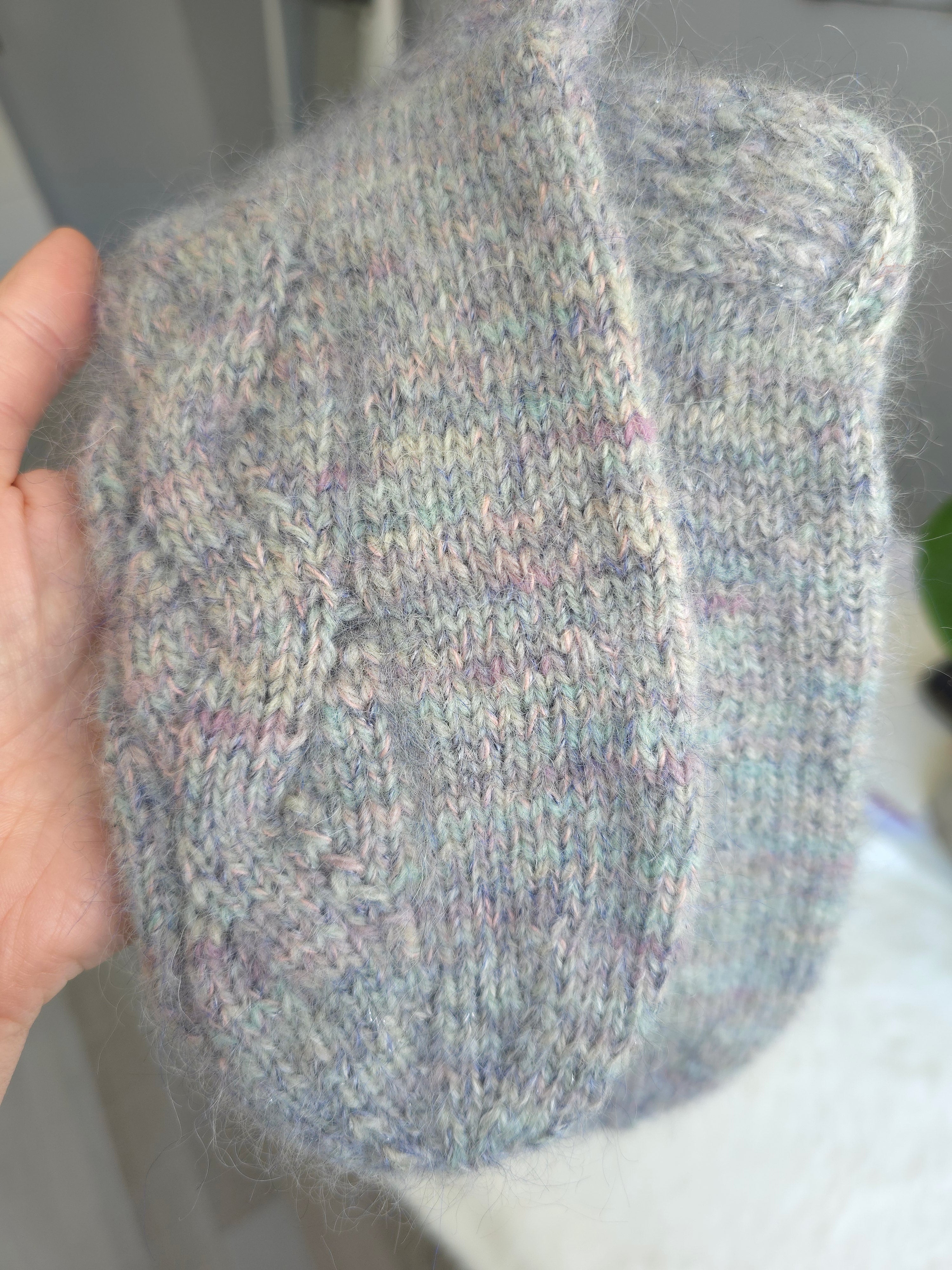 Icy blue woolen socks from hand dyed yarn. Foot size 23.5cm