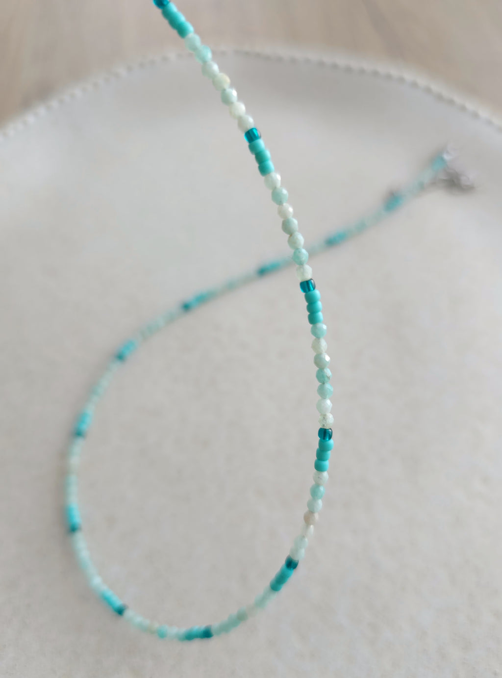 Summer blue tiny beads strand necklace