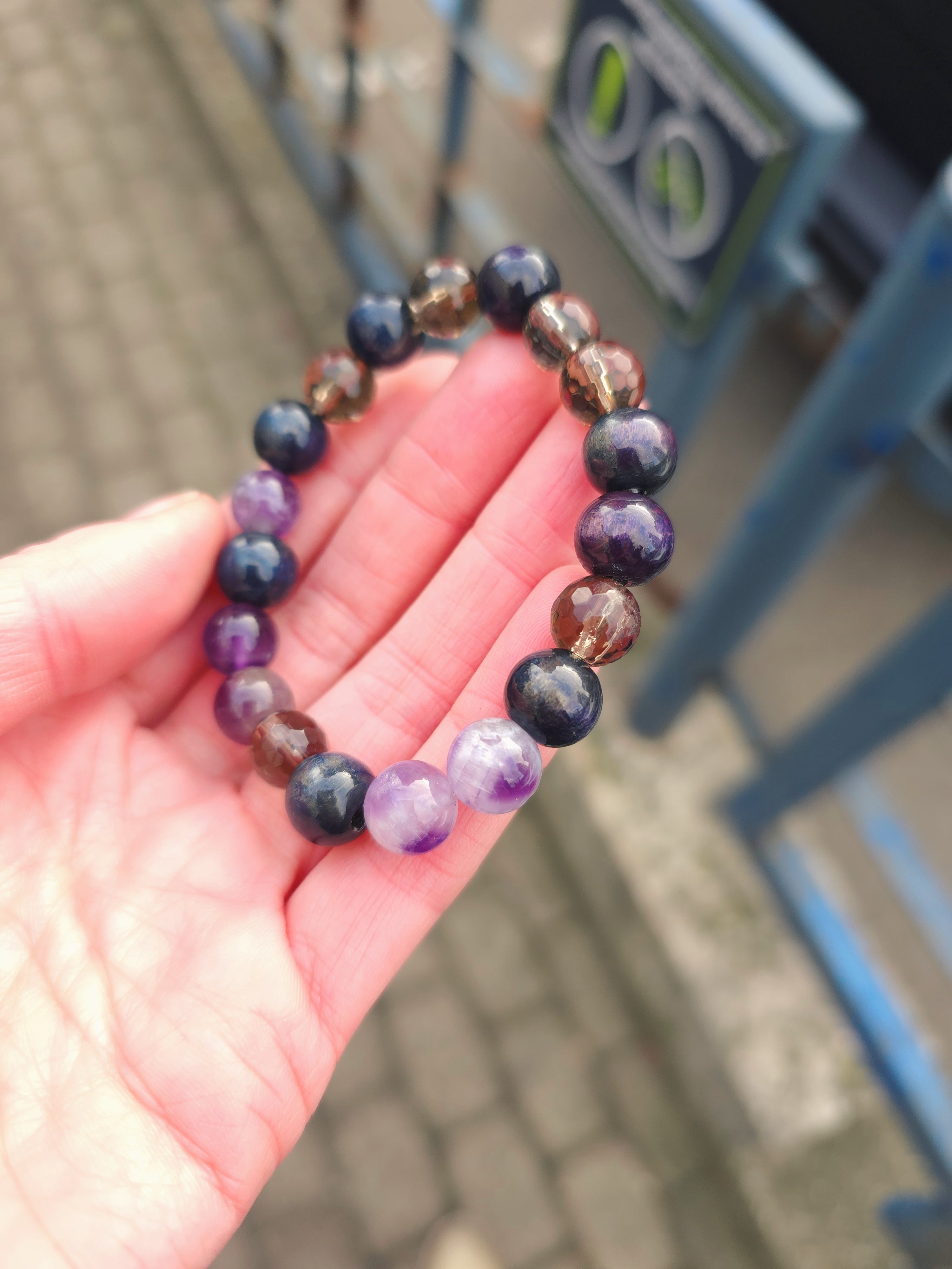 Dark shades gray and violet layering bracelet. 