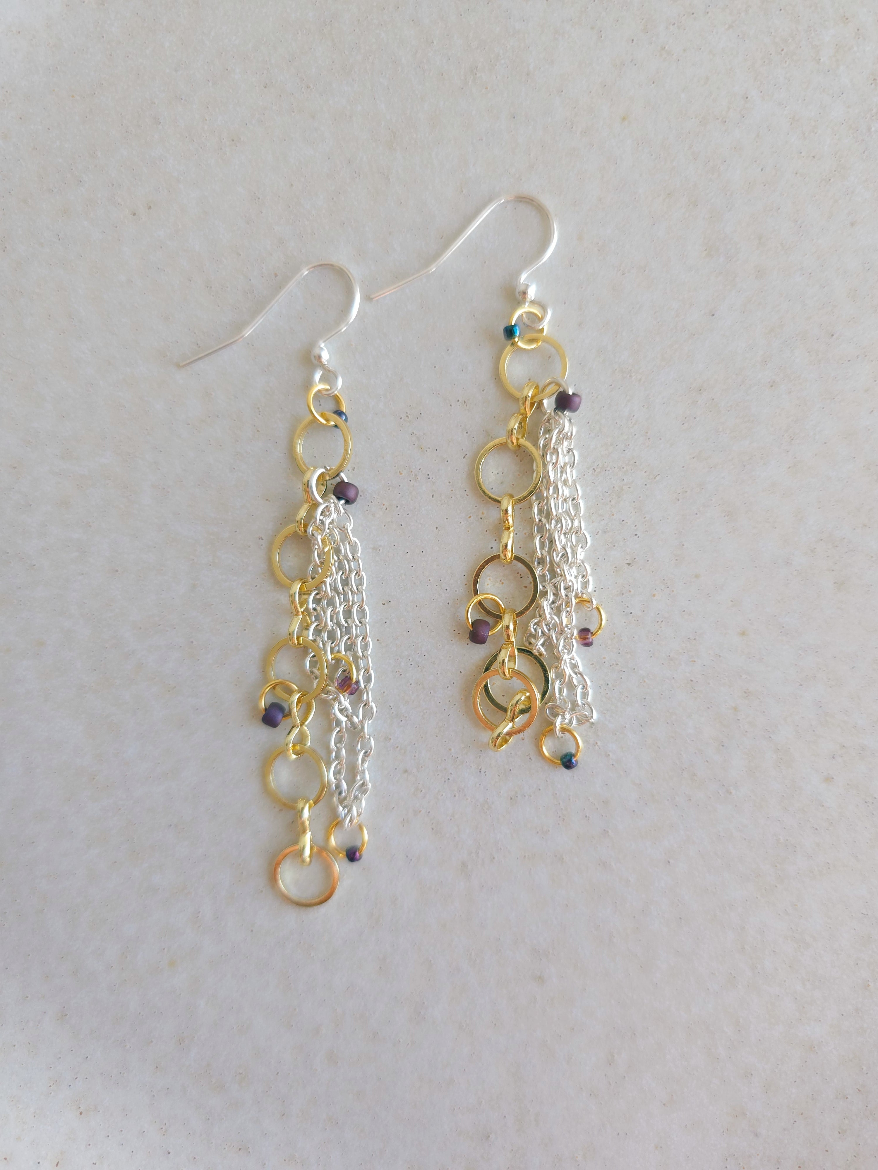 Golden & silver shades chain earrings with colorful accents
