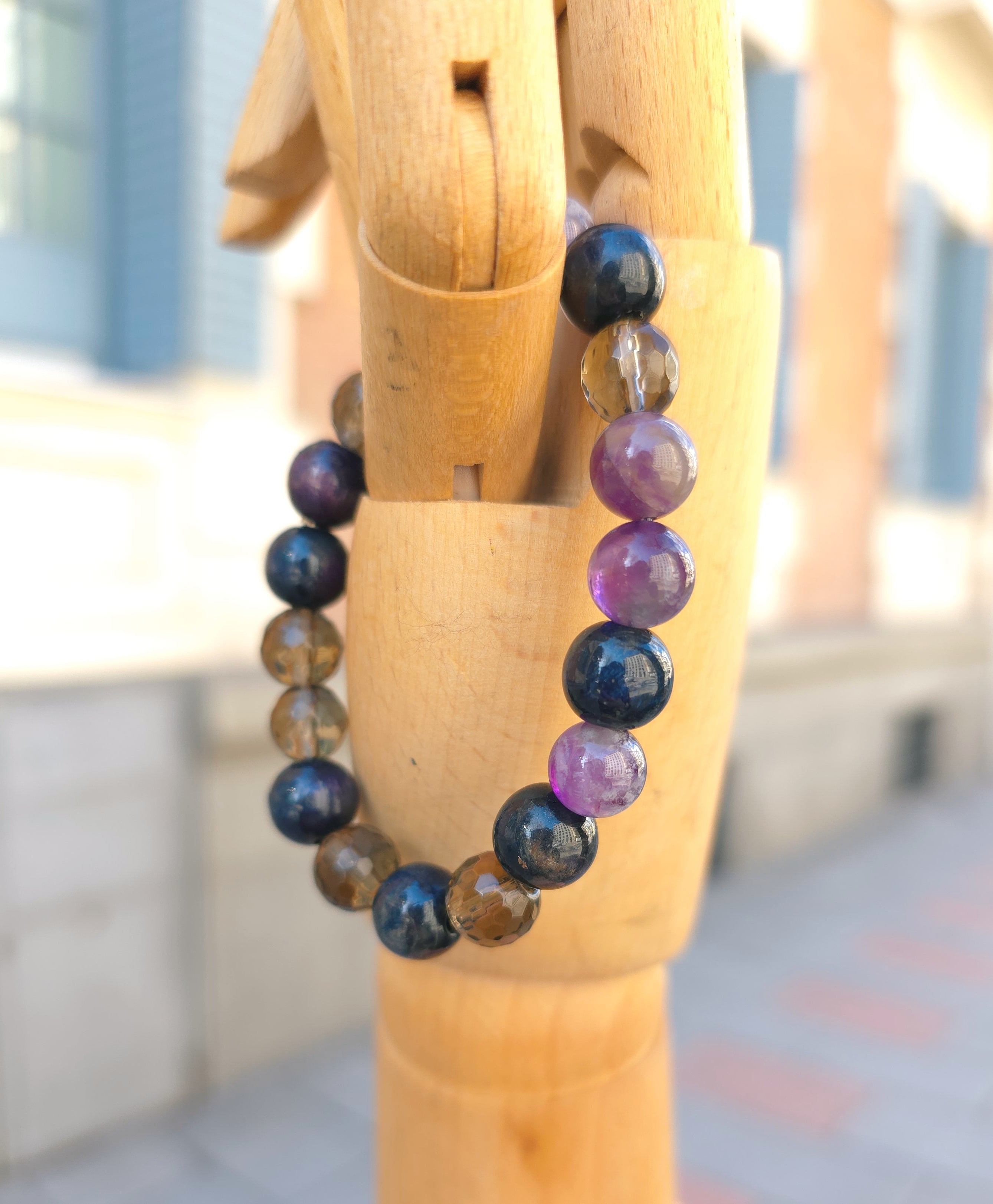 Extraordinary gray, violet beaded layering bracelet