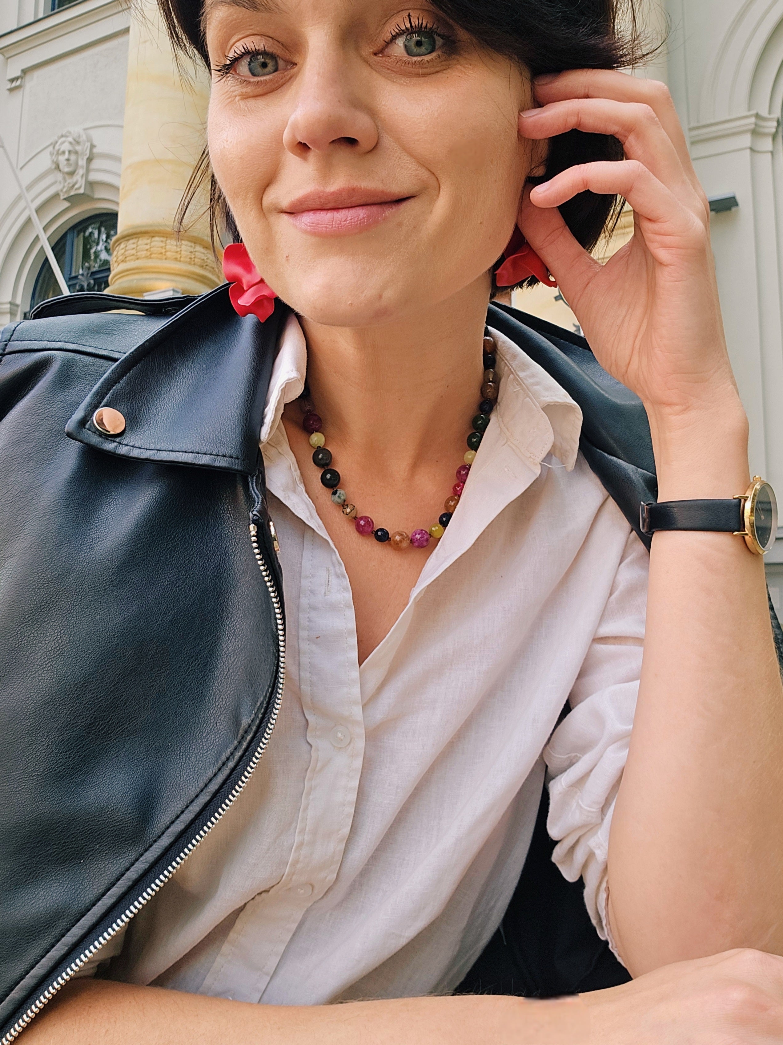 Multicolor various natural stones beaded necklace