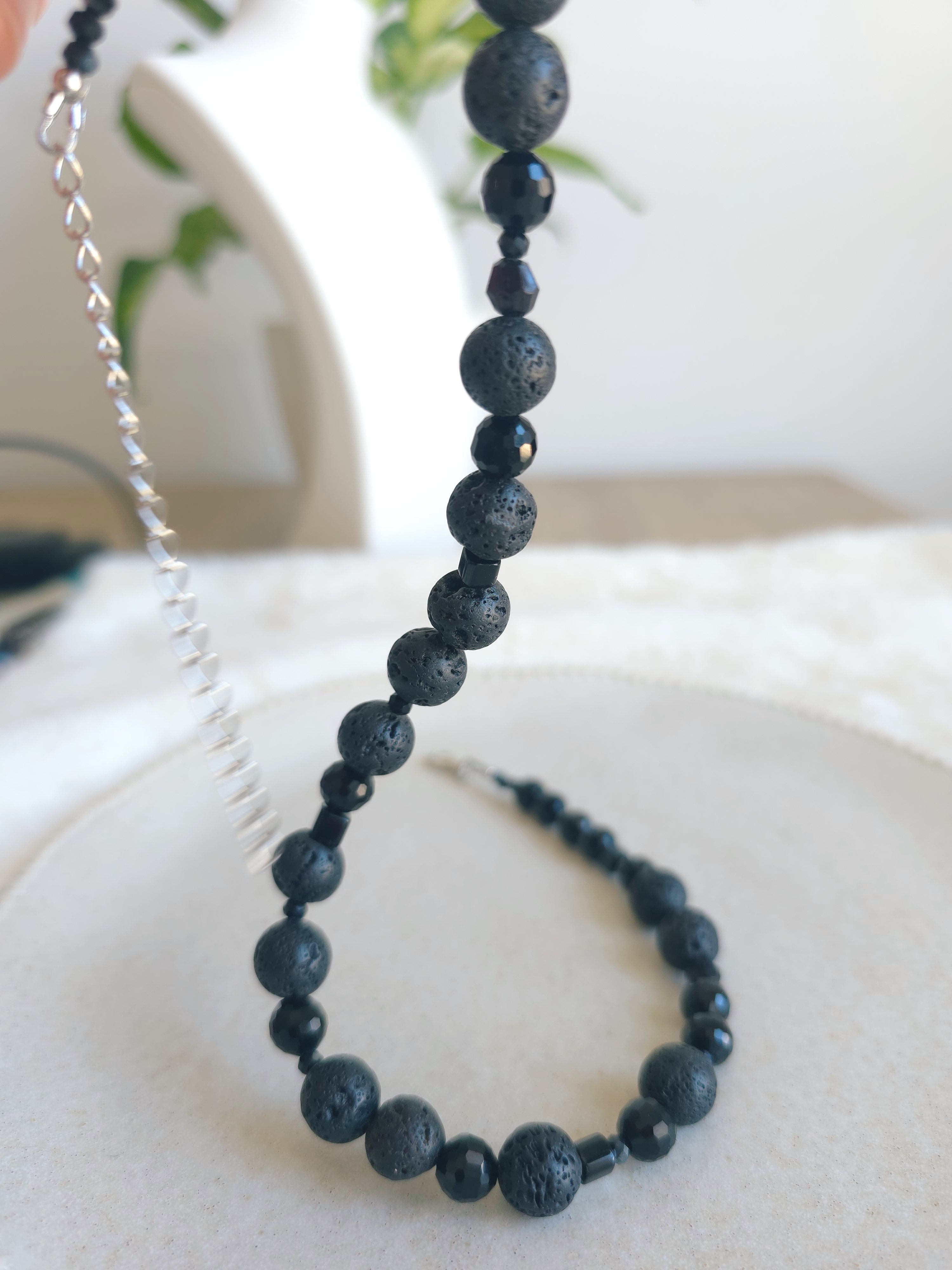 Midnight black lava and crystals necklace