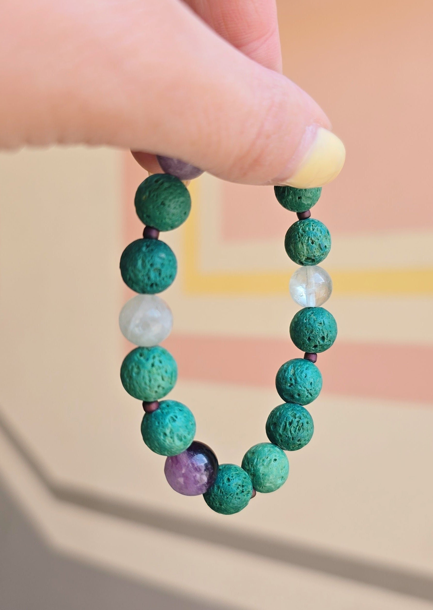 Turquoise blue lava stone and fluorite bracelet