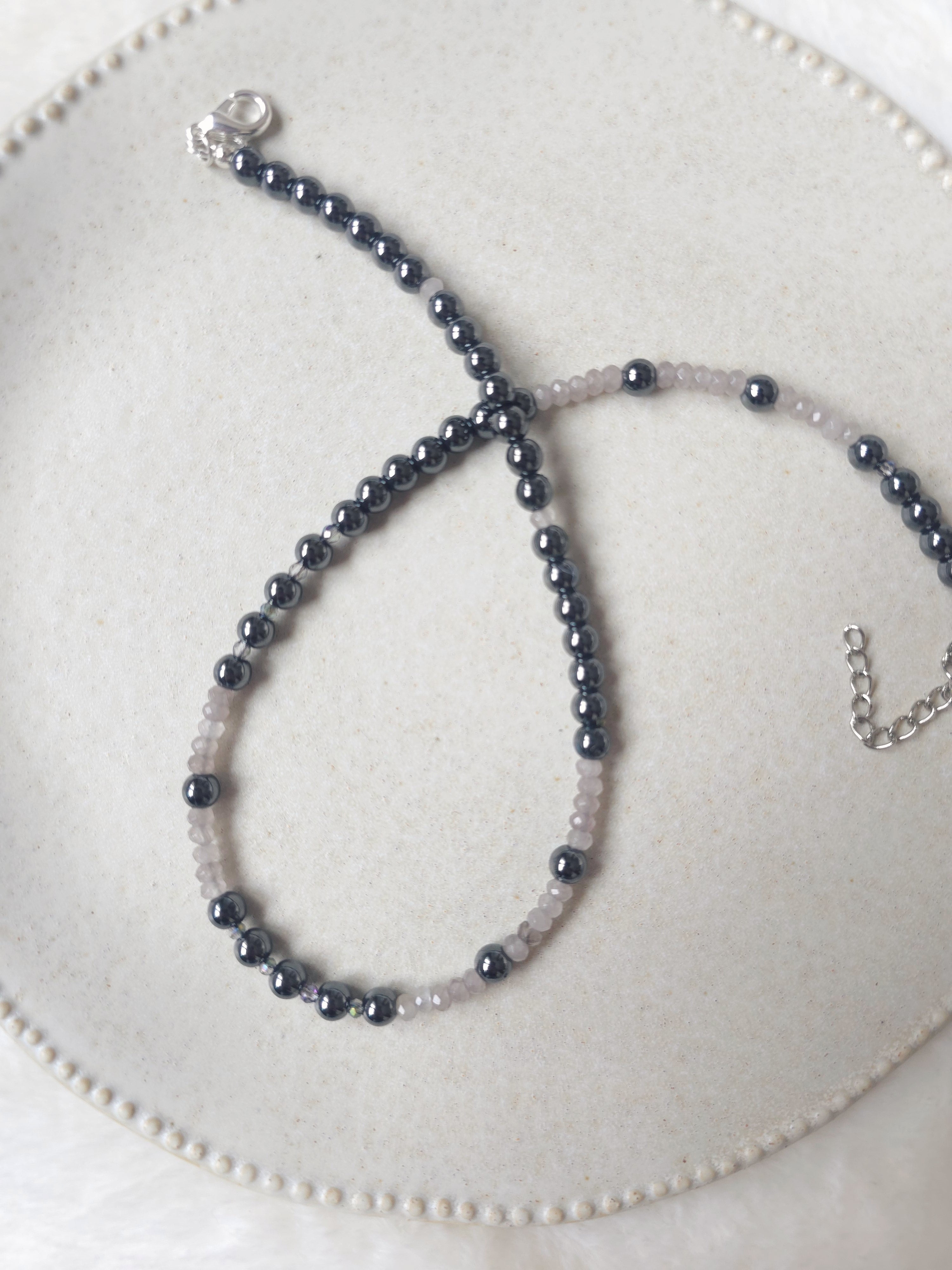 Down to earth hematite and jade stone necklace