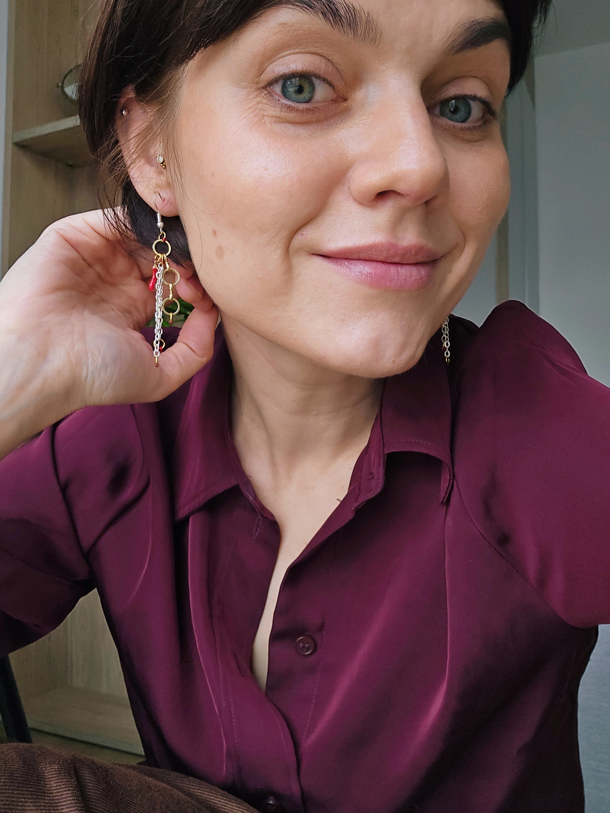 Red chilli pepper chain earrings