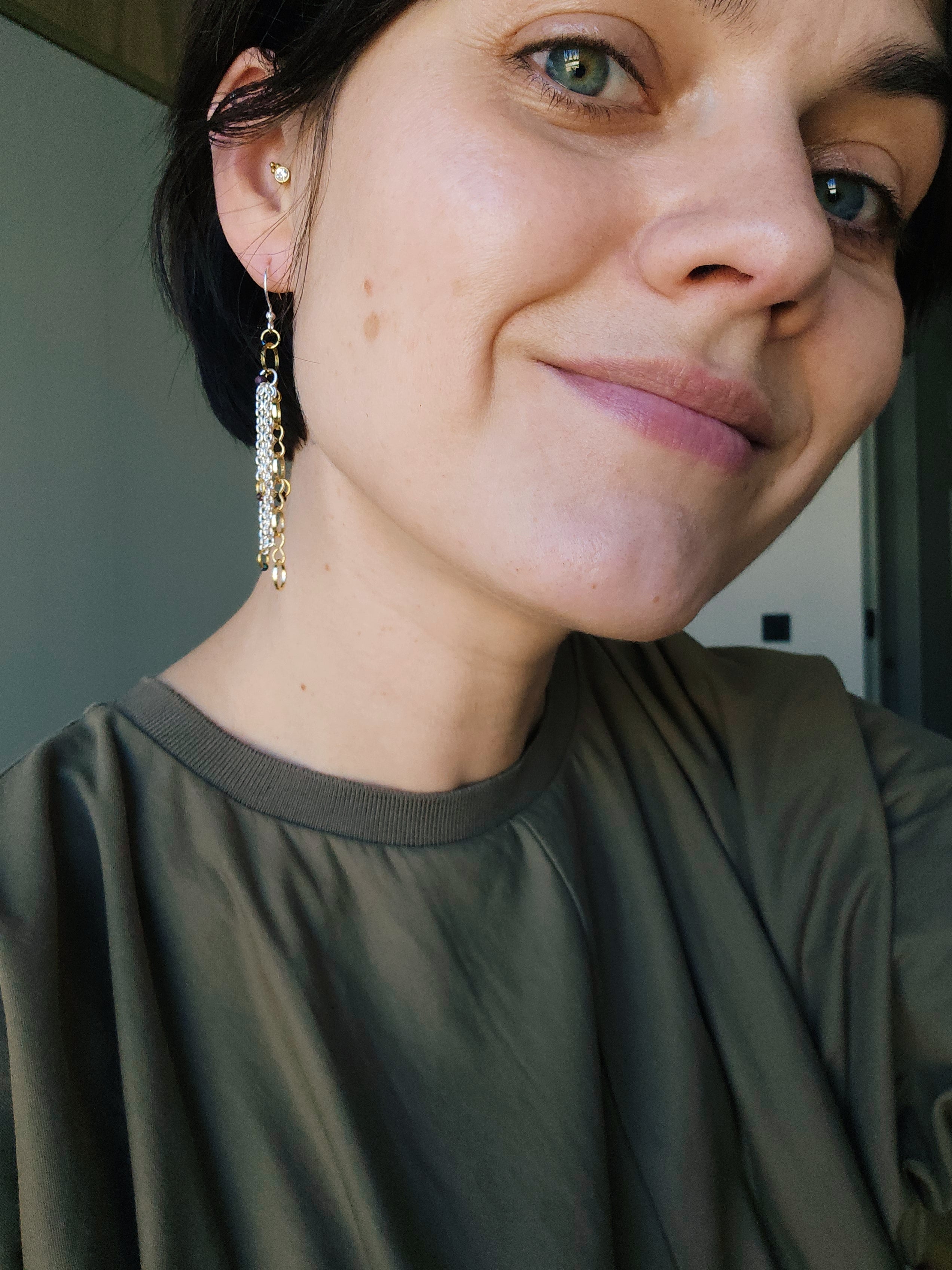 Golden & silver shades chain earrings with colorful accents