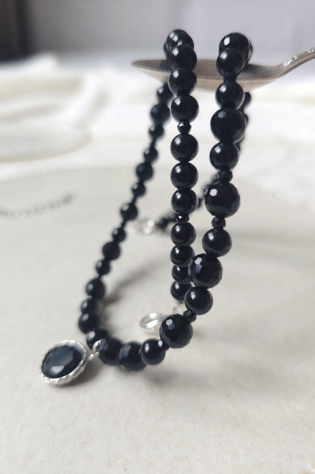 Black magic necklace from glass crystals,  onyx & glass pendant