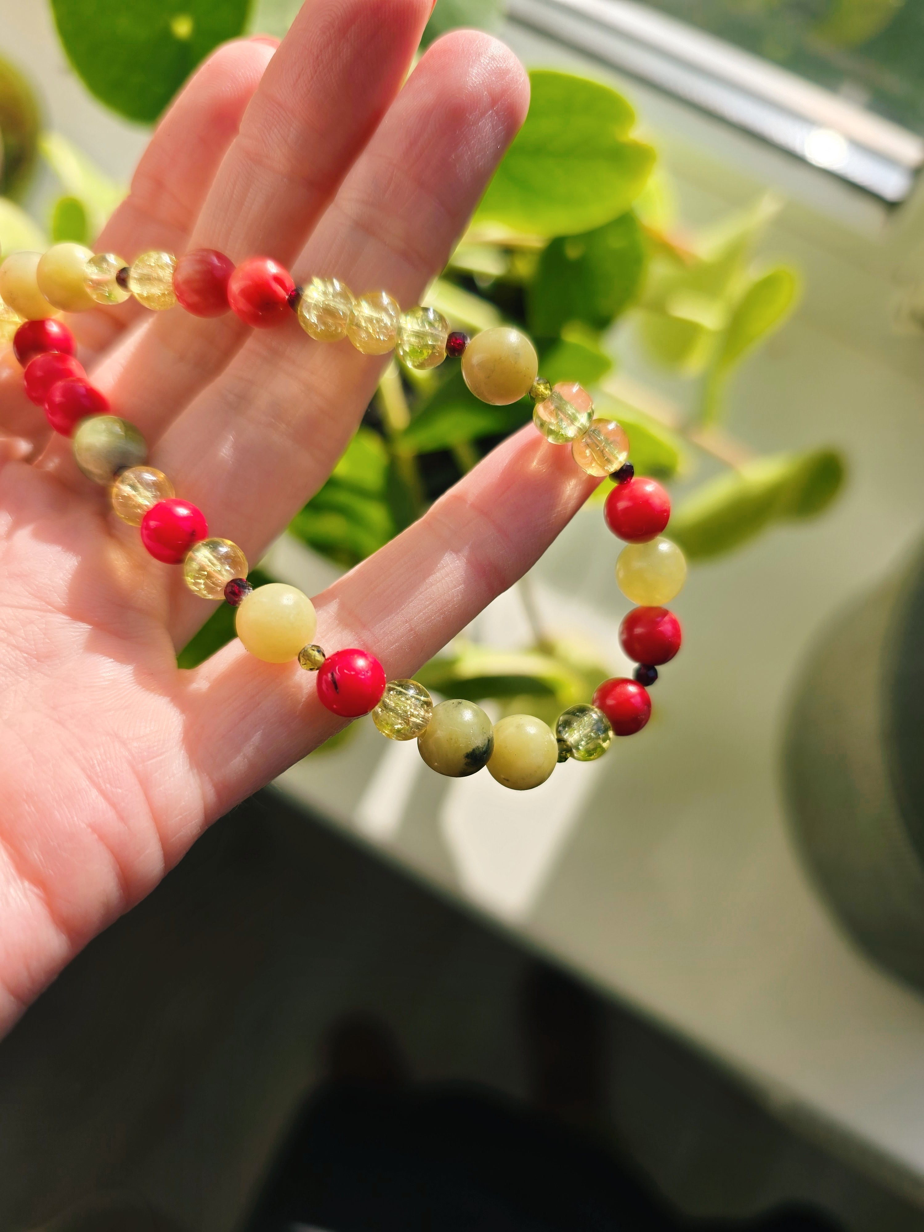 Green and red necklace like juicy apples