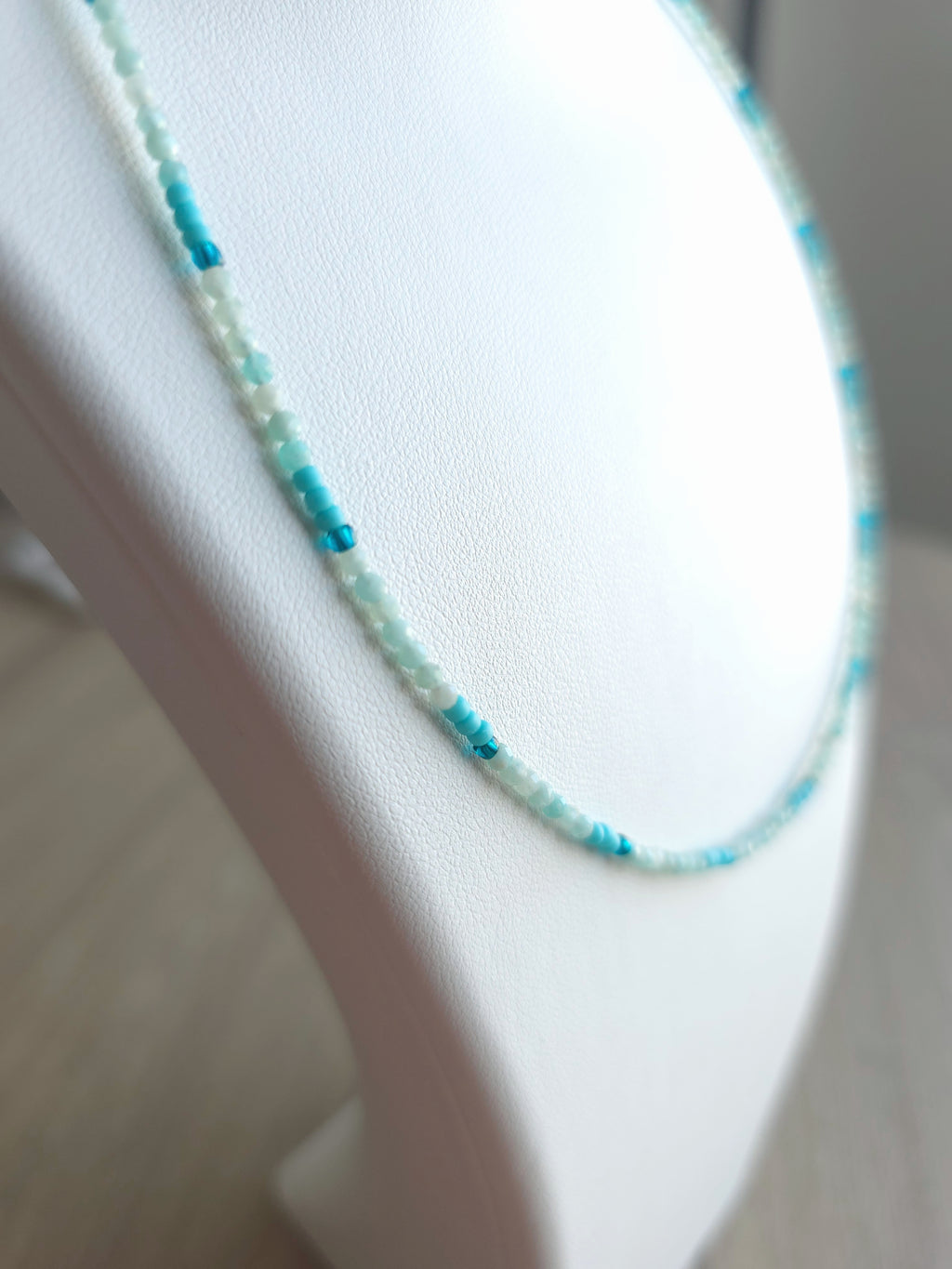 Summer blue tiny beads strand necklace