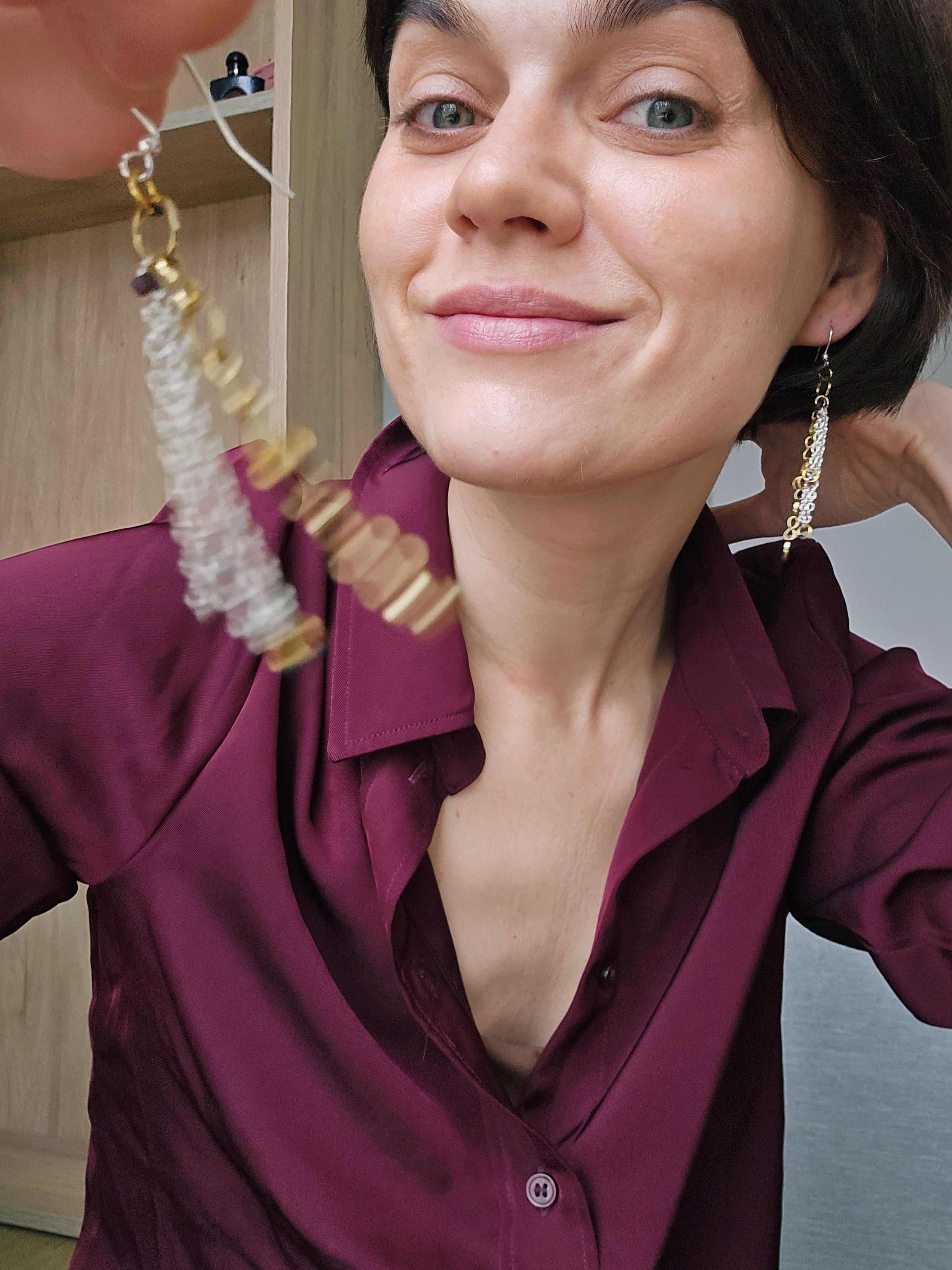 Golden & silver shades chain earrings with colorful accents