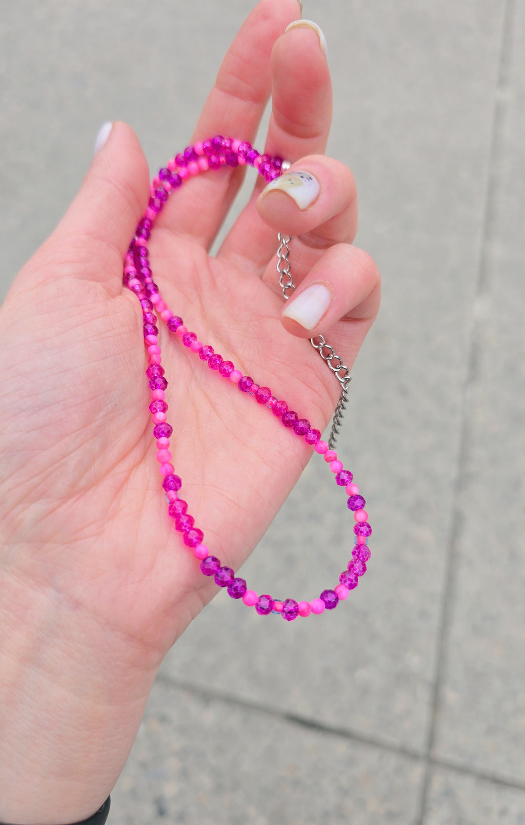 Bold pink sparkling strand necklace